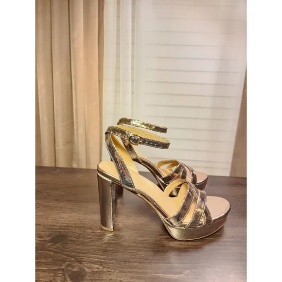 Naturalizer Cracked LEATHER Pumps Platform Dress Sandals 9.5 M Luna Bronze Gold - Picture 11 of 15